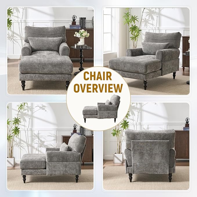 Accent Chair 51'' Modern Armchair for Living Room Upholstered High Back Lazy Sleeper Armchair Recliner for Woman Chaise Lounge Chair Indoor Single Reading Sofa with Wood Legs