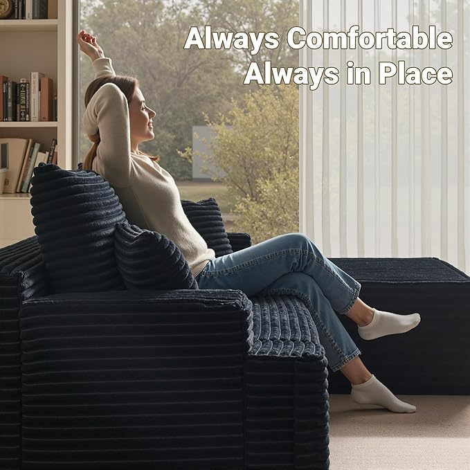 96 Cloud Sectional Couches for Living RoomL Shaped Boneless Couch with Comfy ChaiseModular Sofa with Deep Seat No Assembly RequiredBlack | Tool Free Assembly