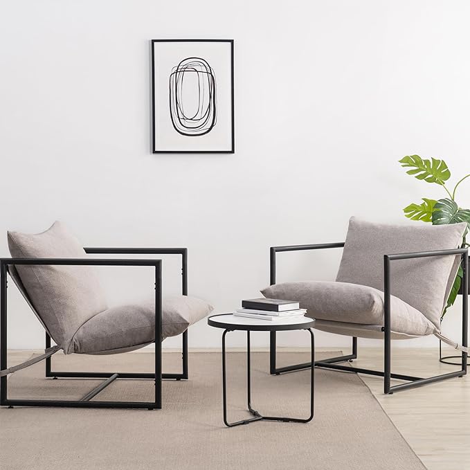 Zinus Aidan Sling Accent Chair Pack of 2 Metal Framed Armchair with Shredded Foam Cushioning Oatmeal