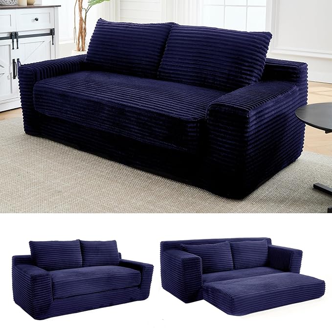 70.87 W Memory Foam Cloud Loveseat Sofa 2 in 1 Convertible Folding Couch Bed No Assembly Compressed Corduroy Floor Lounge Sofa for Apartment Office Bedroom Living Room Small Spaces