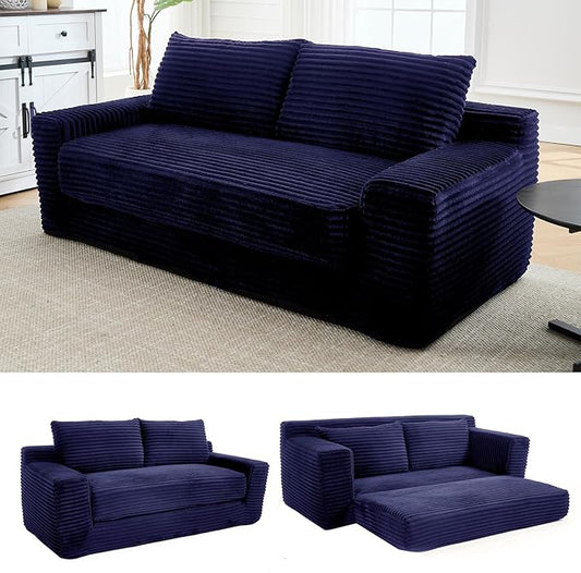 70.87 W Memory Foam Cloud Loveseat Sofa 2 in 1 Convertible Folding Couch Bed No Assembly Compressed Corduroy Floor Lounge Sofa for Apartment Office Bedroom Living Room Small Spaces