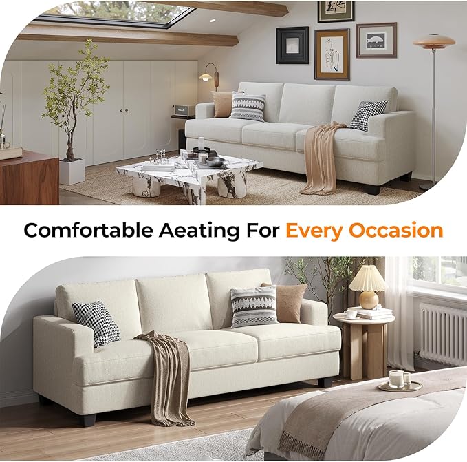 Fadware Sofa Couch 3 Seater Sofa with Suppleness Armrests Fabric Deep Seat Sofa with Upholstered Cushion&amp Backrests Modern Comfy Couch for Living Room Apartment