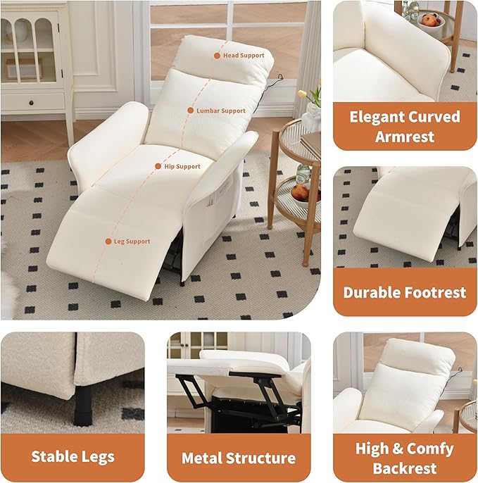 Power Recliner Chair Adjustable Electric Recliner Chairs for Adults Sleeper Sofa Bed with Remote Control &amp Side Pocket Linen Upholstered Chair for Living Room/Bedroom Easy Assembly Beige
