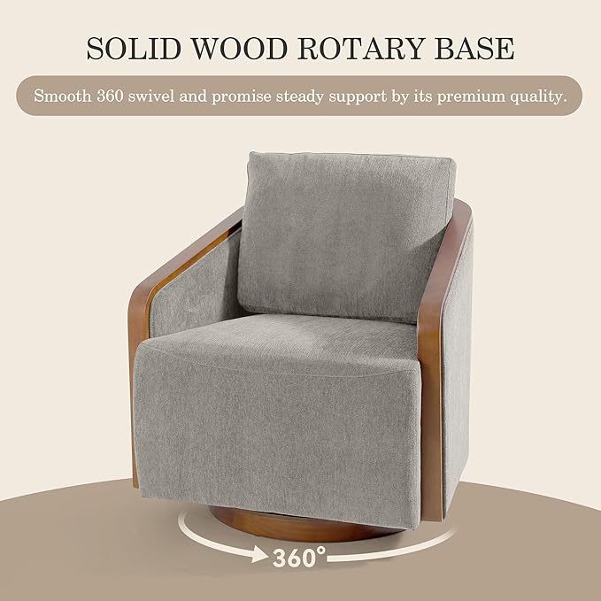 Swivel Barrel Accent Chair Mid Century Modern Arm Chair for Living Room Bedroom Comfy Club Reading Lounge Sofa Corner Chairs for Adults(Chenille Light Brown Set of 1)