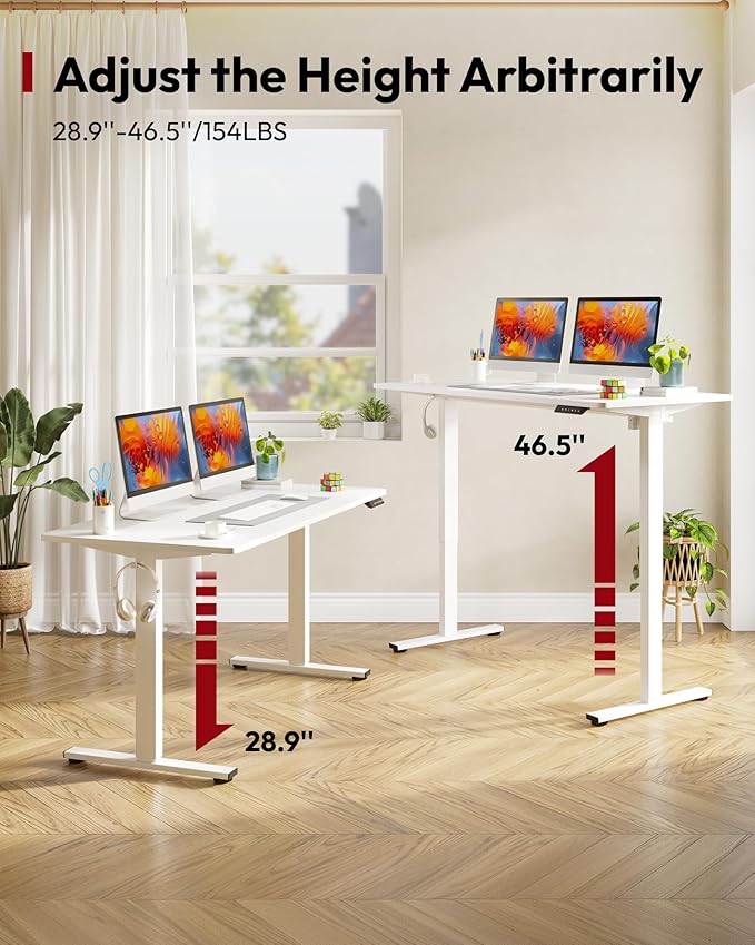 SANODESK Electric Standing Desk 60 x 24 Inches Whole-Piece Desktop Height Adjustable Stand Up Desk w/6-Button Controller Ergonomic Computer Desk for Home Office White Frame + White Tabletop