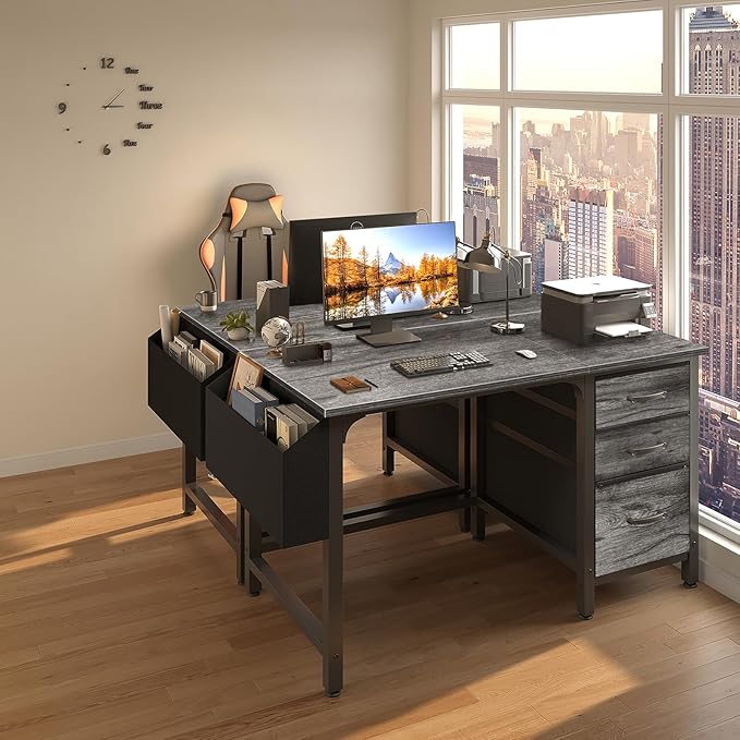 Lufeiya Computer Desk with File Drawers Cabinet 47 Inch Home Office Desks with Filing Cabinet for Small Space Gaming Study Writing Table PC Desks Gray