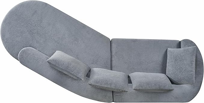 Merax 116 Curved Polyester Sectional Sofa Modern Pearl Upholstery 3 Seat Cloud Couch with Chaise Lounge &amp 4 Pillows for Living Room Light Gray