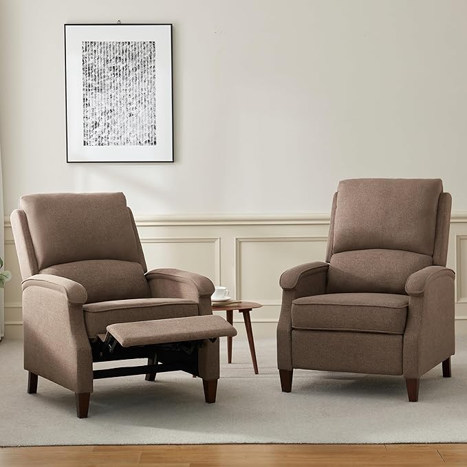 VKNOW Recliner Chair Fabric Recliner with Soft Armrest Home Theater Seating with Adjustable Push Back and Lumbar Support Single Sofa for Adults Lounge Chair for Living Room Bedroom（Brown）