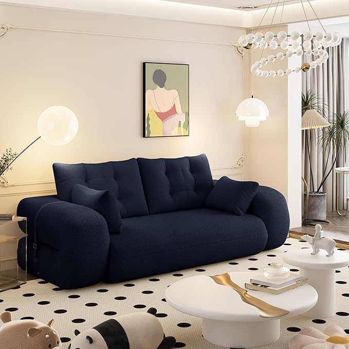 78.7'' Folding Sleeper Sofa 3 in 1 Folding Sofa Bed Teddy Couch Upholstered Deep Seat Bean Bag Lounge Recliner Oversized Human Dog Bed for Living Room Playroom Bedroom (Dark Blue)
