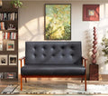 STHOUYN Black Small Leather Couch for Office Booth Seating 2 Person Waiting Room Bench Couch Mid Century Modern Loveseat Wood Sofa (Black)