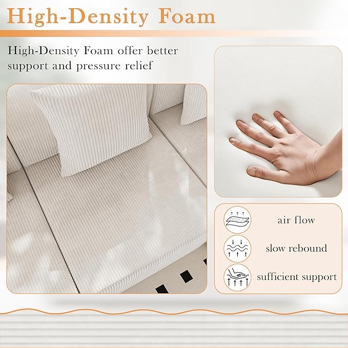 wanan Modular Sectional Couches for Living Room 6 Seats with Deep Seat L-Shape Cloud Sofa Couch High Density Memory Foam Boneless Upholstered Couches Easy Assembly (Warm White 6 Seats)
