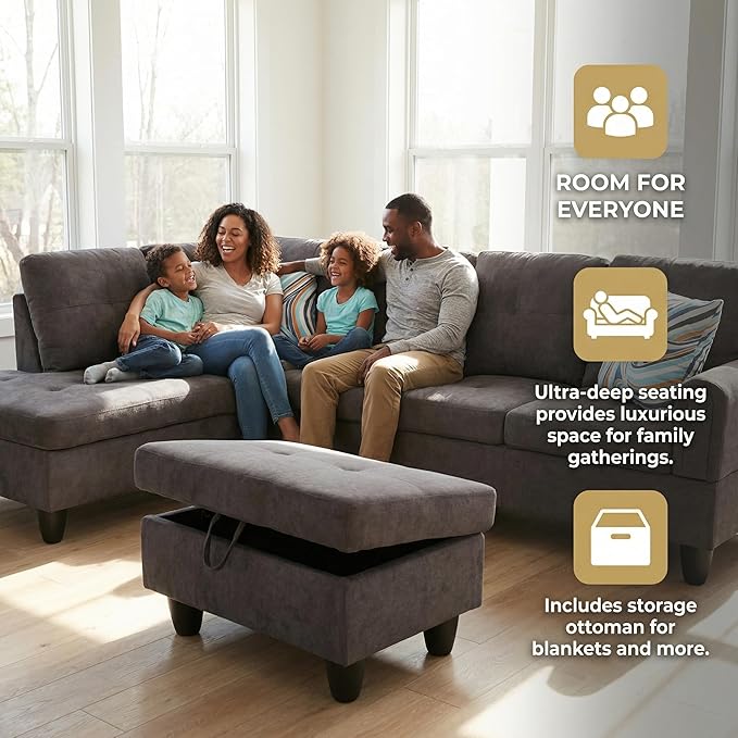 3-Piece L-Shaped Modular Leather Sofa – Convertible Sectional Couch with Movable Chaise &amp Storage Ottoman Multi-Scene Use for Living Room Apartment &amp Office Dark Brown