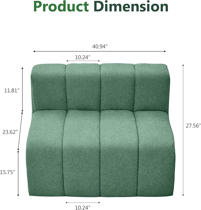 LEVNARY 2-Piece Modular Sectional Sofa All-Foam Compressed Rectangular Couch Set Cloud Sofa Modules for Apartment Small Space Living Room (Green)