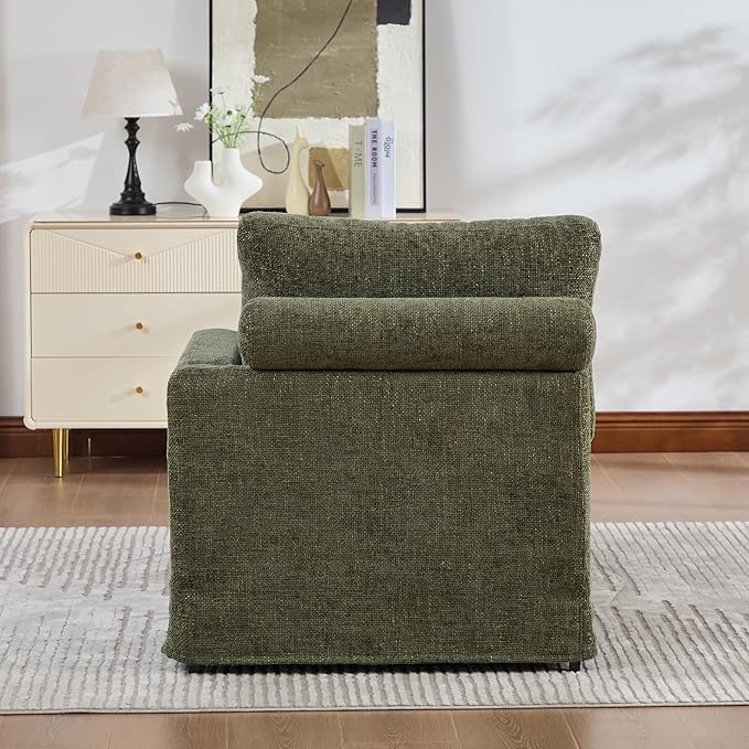 KEIKI 60 Chaise Lounge Chair Indoor Modern Deep Seat Sofa Bed Corduroy Couch with Cushions Single Sleeper Chair for Living Room Bedroom Apartments Green (Right Side)