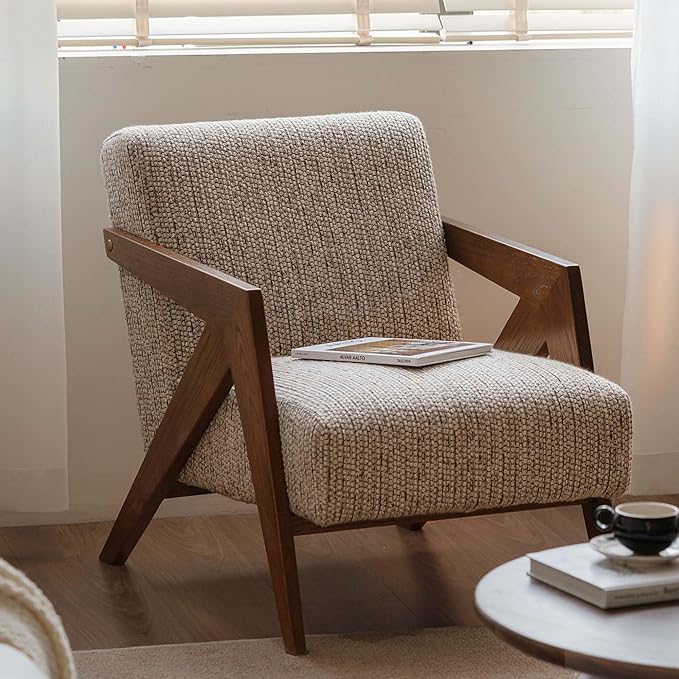 YESWOOD Solid Wood Reading Armchair Removable Washable Cover High-Resilience Foam Ergonomic Living Room Bedroom Balcony Chair (Grey)