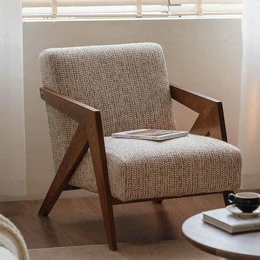 YESWOOD Solid Wood Reading Armchair Removable Washable Cover High-Resilience Foam Ergonomic Living Room Bedroom Balcony Chair (Grey)