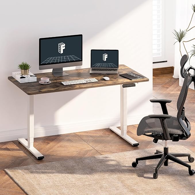 FLEXISPOT E6 3-Stage Dual Motor Electric Standing Desk 48 x 30 Sit Stand Up Desk Holds 220 lbs Adjustable Height w/Memory Presets One-Piece Special Walnut Desktop &amp White Frame Ships in 2 Boxe