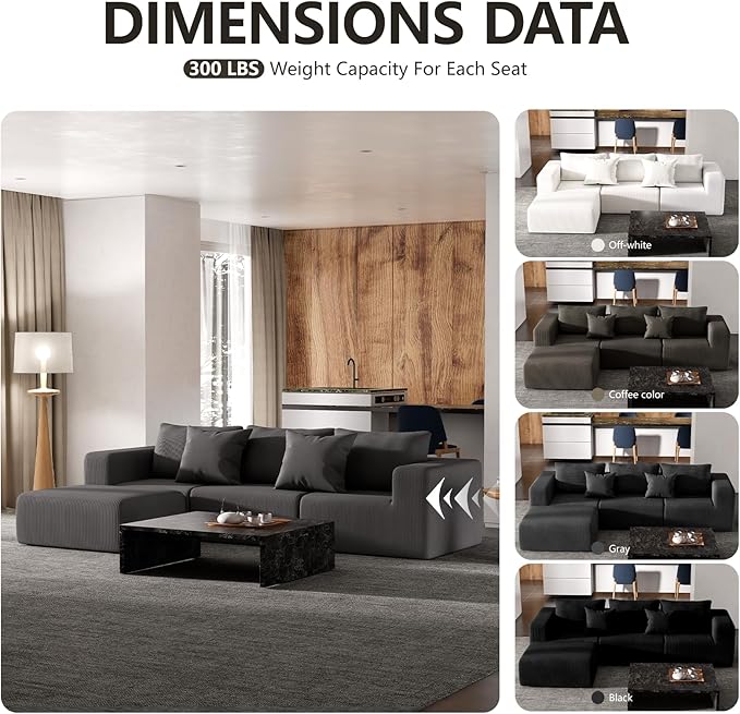 Modern Modular Sectional Sofa for Living Room Cloud Sectional Couch Sectional Ottoman Deep Seat No Assembly Required Grey