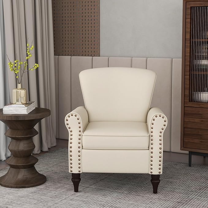 Accent Chair Upholstered Armchair with High Resilience Sponge &amp Wood Legs Mid-Century Modern Comfy Single Sofa Reading Chairs for Living Room Bedroom (Beige Set of 2)