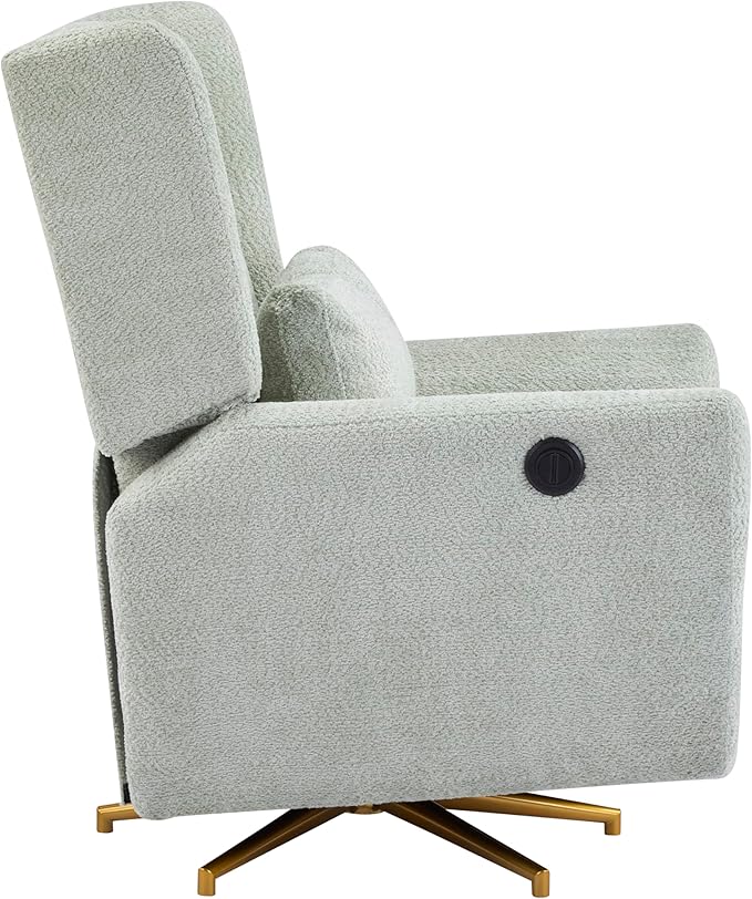 Christopher Knight Home Dolia Boucle Upholstered 360° Swivel Chair Push-Back Power Recliner Chair Iron Recliner Sofa with Rotation Living Room Lounge Sofa Adjustable Backrest Gold+Light Green