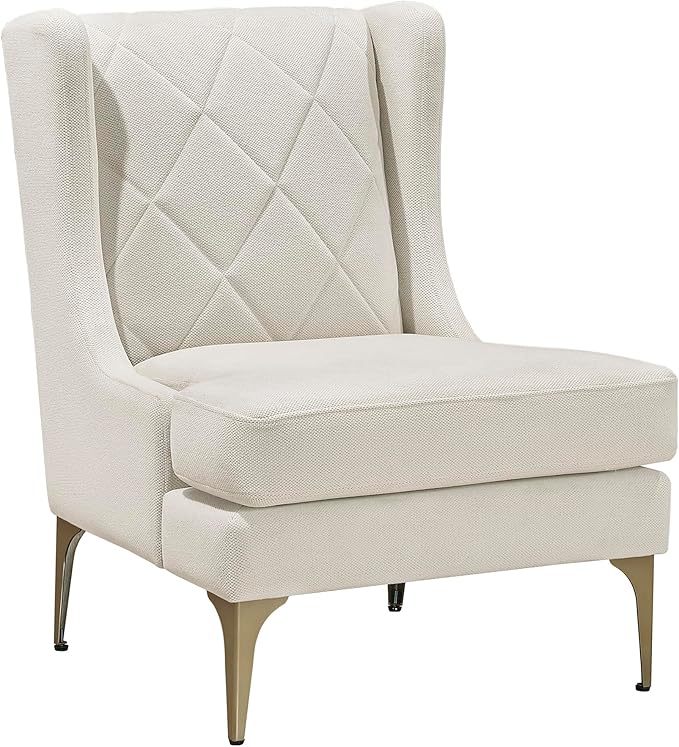 Lexicon Modern Accent Chair Living Room Chenille Upholstered Single Sofa Chair with Gold Metal Legs Wing Back &amp Diamond Stitched Back Armchair for Bedroom/Office/Waiting Room Taupe