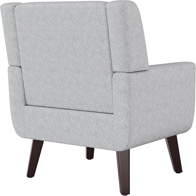 Accent Chairs Mid-Century Modern Upholstered Living Room Armchair Comfy Oversized Linen Fabric Single Reading Arm Chair with Tufted Back and Wood Legs for Bedroom Club (1 Light Grey)