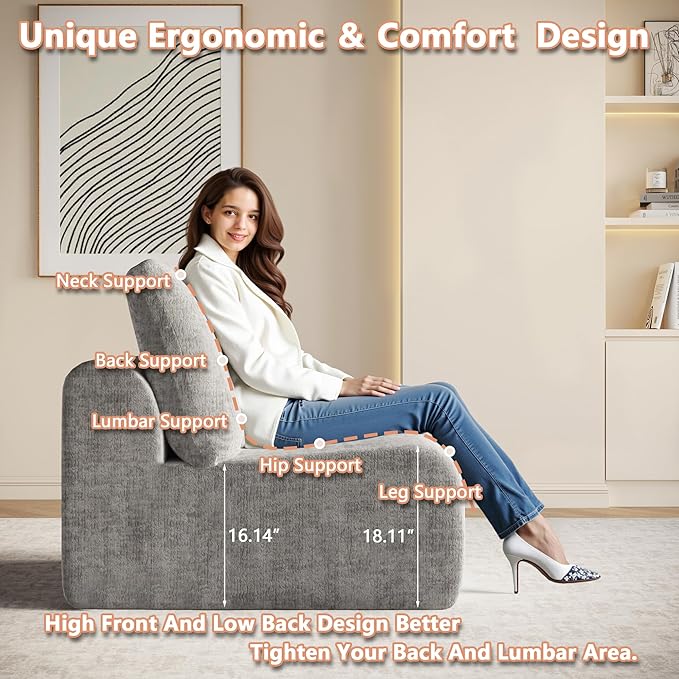 EASE MOOSE Milddle Module Seat for Sectional Modular Boneless Cloud Couch Armless Chair for Boneless Modular Cloud Sofa Light Grey