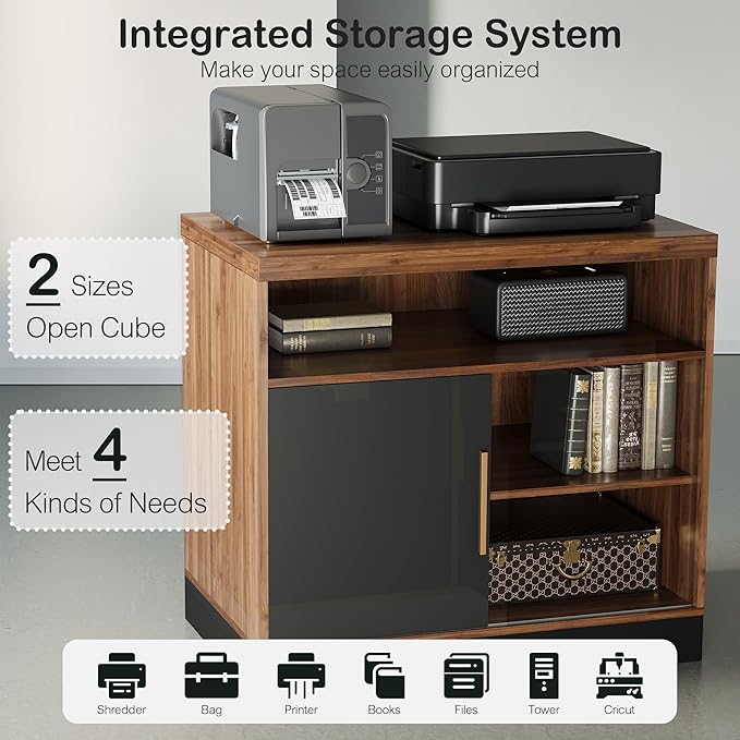 Electric Standing Desk with Storage Cabinet Adjustable Height Executive Desk with Credenza Home Office Workstation with A Engineered Wood 1.18 Solid Desktop Black Walnut
