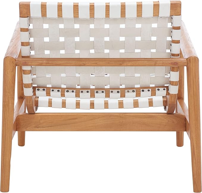 SAFAVIEH Home Collection Bellona White/Natural Leather Woven Accent Chair (Fully Assembled)