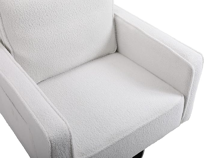 Modern Teddy Fabric Swivel Accent Chair Comfy Armchair with 360 Degree Swiveling for Living Room Bedroom Reading Room Home Office (White)