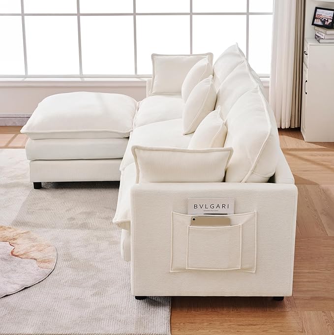 KEIKI 101.9 Modular Sectional Sofa with Movable Ottoman 3 Seat Modern Sofa Set L-Shape Sectional Couches for Living Room Apartment Beige