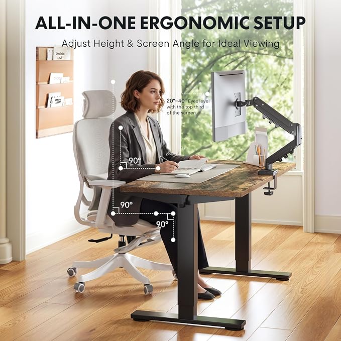 FLEXISPOT EN2 55''x28'' Standing Desk with Monitor Mount Bundle 1 Thick One-Piece Desktop Fully Adjustable Single Monitor Arm with Cable Management Bundle for Office Gaming &amp Study Rustic Br