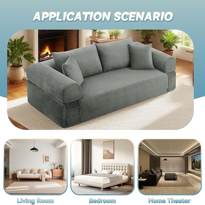3 Seater Sofa Couch for Living Room (Light Grey 38 D + 4 Pillows)