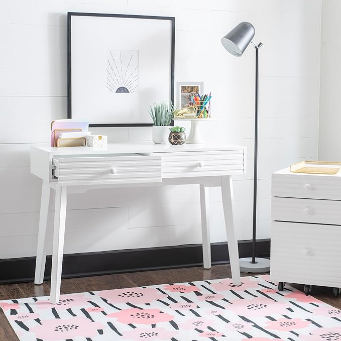 Powell Cason White Wooden Two Drawer Ripples Desk