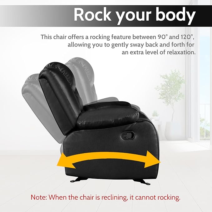 PrimeZone Oversized Rocker Recliner Chair - Comfy Wide Lazy Boy Recliner Chair with Overstuffed Armrest Faux Leather Manual Reclining Chairs for Living Room Bedroom Home Theater Black Set of 2