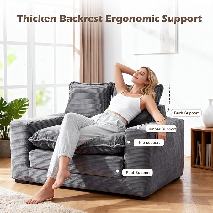 58 Pull Out Sofa Bed Convertible 2 in 1 Folding Loveseat Sofa Couch Corduroy Boneless Floor Sleeper Mattress Futon Deep Seat Wide Arm for Apartment Bedroom Living Room No Assembly 58-Grey