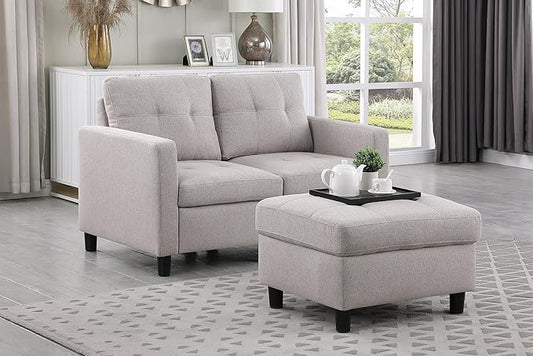 BEEY Loveseat with Ottoman Small Couch 52 W Sectional Sofa Set Modular L-Shape Sofa Couch with Reversible Chaise Living Room Furniture for Apartment in Grey