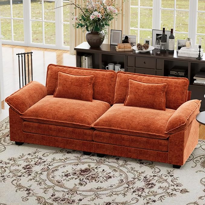 CDCASA 86 Modular Sectional Sofa Comfy L-Shaped Cloud Couch 2-Seater Chenille Deep Seat Modern Loveseat Sofa for Living Room Study Room Terracotta Orange