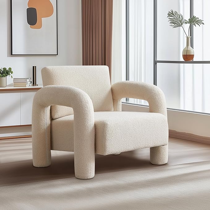 33.5 Modern Accent Chair Velvet Single Sofa for Living RoomComfy Arm Chair Leisure Armchair Single Sofa Chair with Curved Arm for Living Room ApartmentBedroomBeige