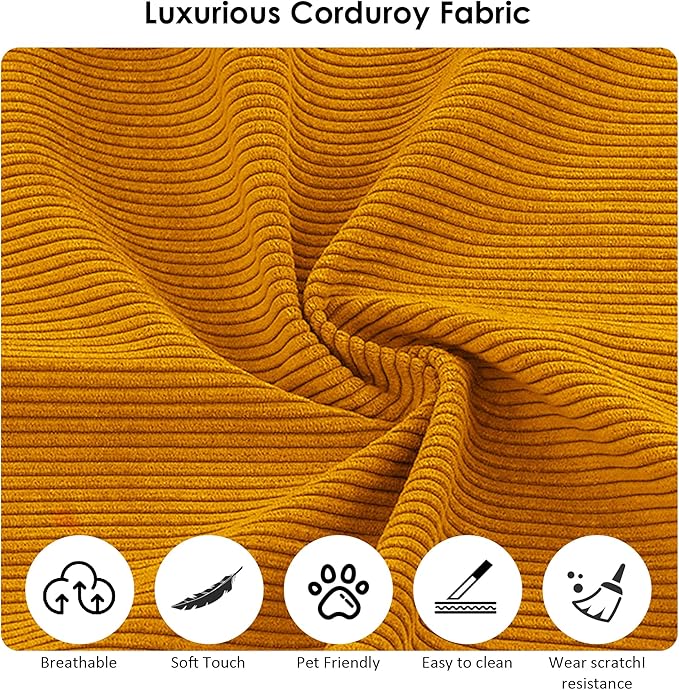 80 Convertible Sofa Bed Corduroy Deep Seat Folding Pull Out Couch with Pillows No Assembly Modern Boneless Couch Compression Sofa in Box Floor Sofa with Storage Pocket for Living RoomYellow