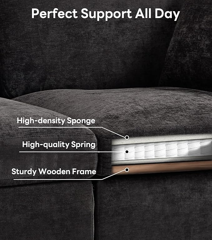 Tbfit 59 Loveseat Sofa Chenille Small Sofa Couch Love Seat with 2 Pillows for Small Space Bedroom &amp Living Room Black