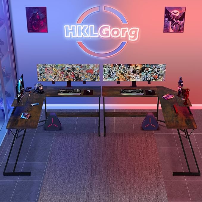HKLGorg L Shaped Desk Gaming Computer Desk 50.4 Gaming Corner Table with Monitor Stand MDF Board Surface Home Office Table for Working Study Son Boyfriend Gift (Brown)
