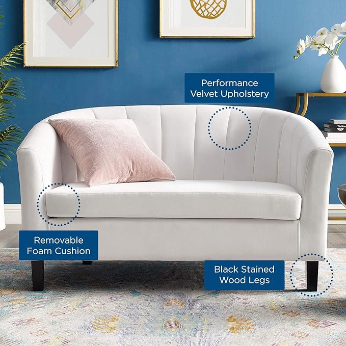 Modway Prospect Channel Tufted Upholstered Velvet Loveseat White
