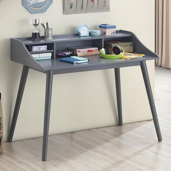 Coaster Home Furnishings – Percy – Wood – 45-Inch Built-in Hutch Writing Desk with Four Compartments Slim Tapered Legs and Wide Top Shelf – Home Office &amp Living Room – Gray - 804497