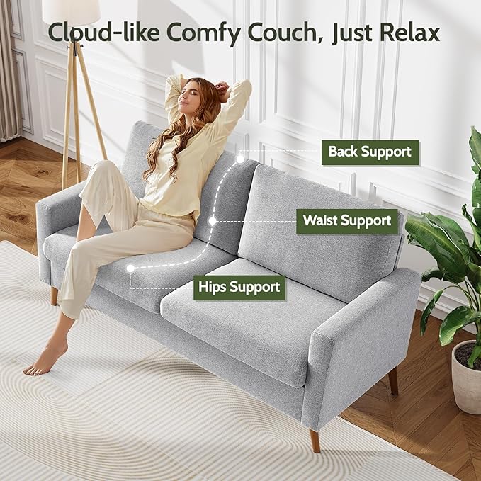 WEUP 68 Loveseat Sofa Light Gray Fabric Couch Mid Century Modern Loveseat Couches for Living Room Light Gray