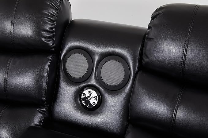 Faux Leather Manual Reclining Loveseat with LED and Console with SubWoofer