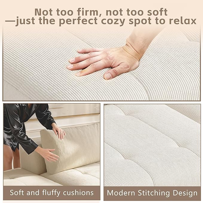 141 Cloud Sectional Couch for Living Room Oversize Boneless Modular Sectional Sofa with Deep Seat L Shaped Modern Cloud Sleeper Sofa Bed with Chaise Beige White