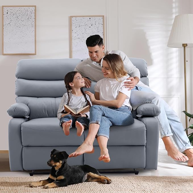 Loveseat Recliner Chair Leather Double Reclining Chairs for Adults Wall Hugger Recliners for Small Spaces Love Seat Couches Sofa Reclinable for Living Room RV Home Theater Seating Grey