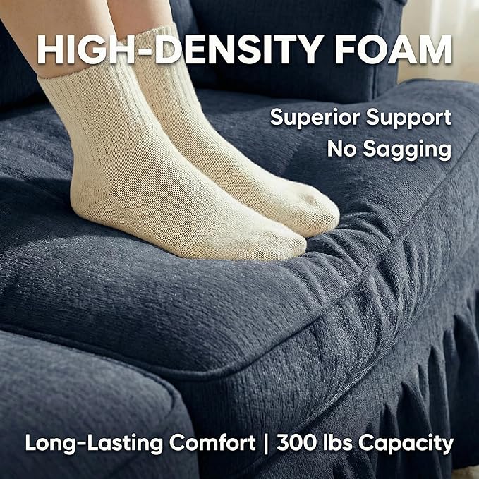 Casaphoria Mid-Century Modern Oversized Loveseat Sofa 2-Seater Chenille Couch with Removable Ruffle Skirt Flared Arms Spindle Legs &amp Throw Pillow for Living Room Apartment