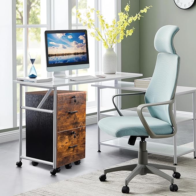 Rolling File Cabinet with LockUnder Desk Filing Cabinet fits Letter/Legal/A4 Size for Home OfficeMobile File Cabinet Office Storage Cabinet with Wheels Wood Storage Cabinet Rolling Storage Cabinet